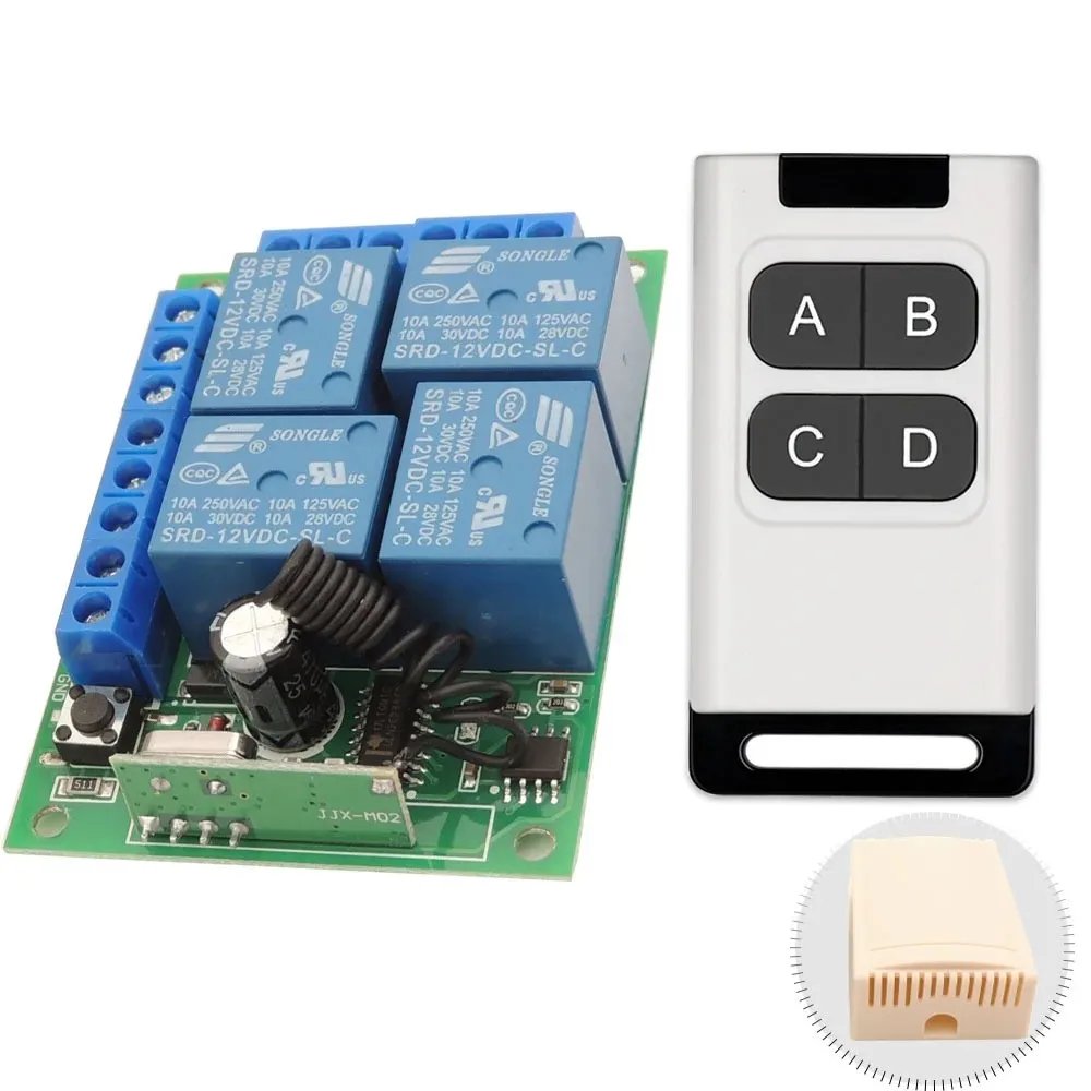 433MHz Wireless DC 12V Remote Control Switch 1CH RF 10A Relay Receiver and 2CH Transmitter For Door Electromagnetic Lock DIY