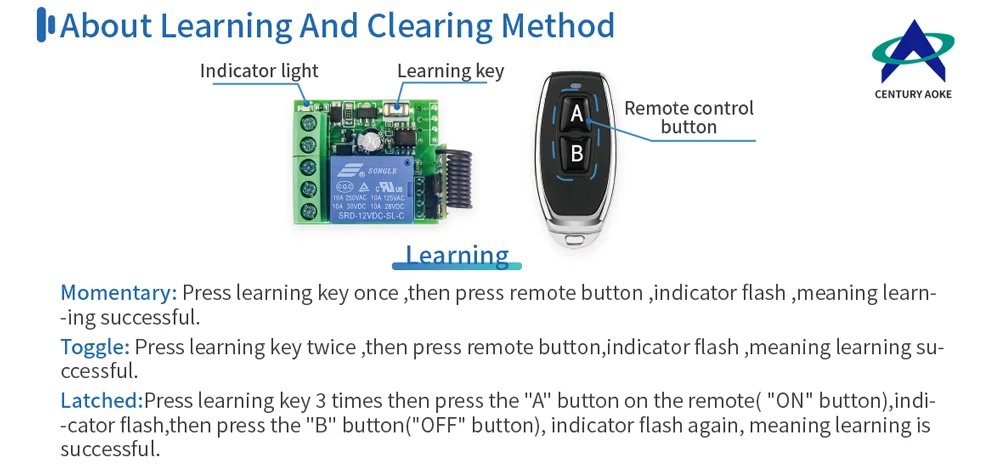 433MHz Wireless DC 12V Remote Control Switch 1CH RF 10A Relay Receiver and 2CH Transmitter For Door Electromagnetic Lock DIY