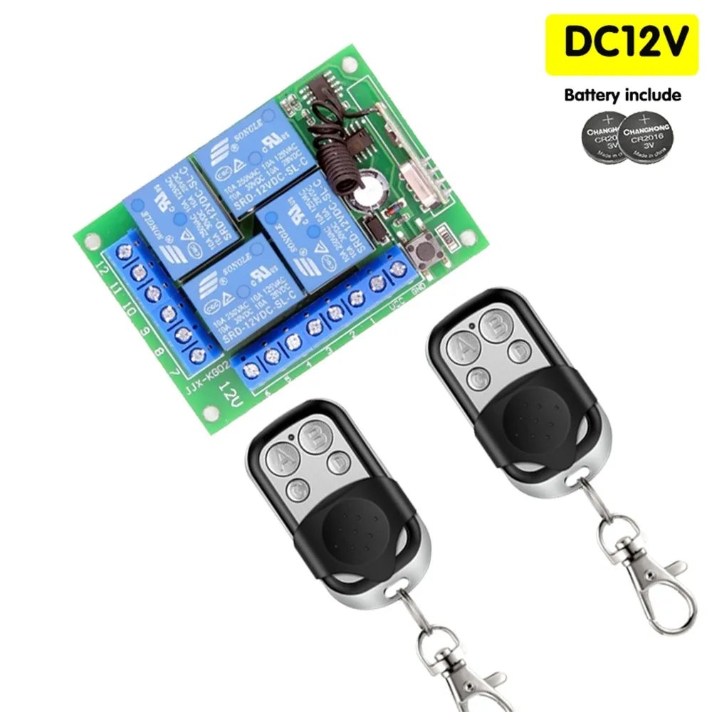 433MHz Wireless DC 12V Remote Control Switch 1CH RF 10A Relay Receiver and 2CH Transmitter For Door Electromagnetic Lock DIY