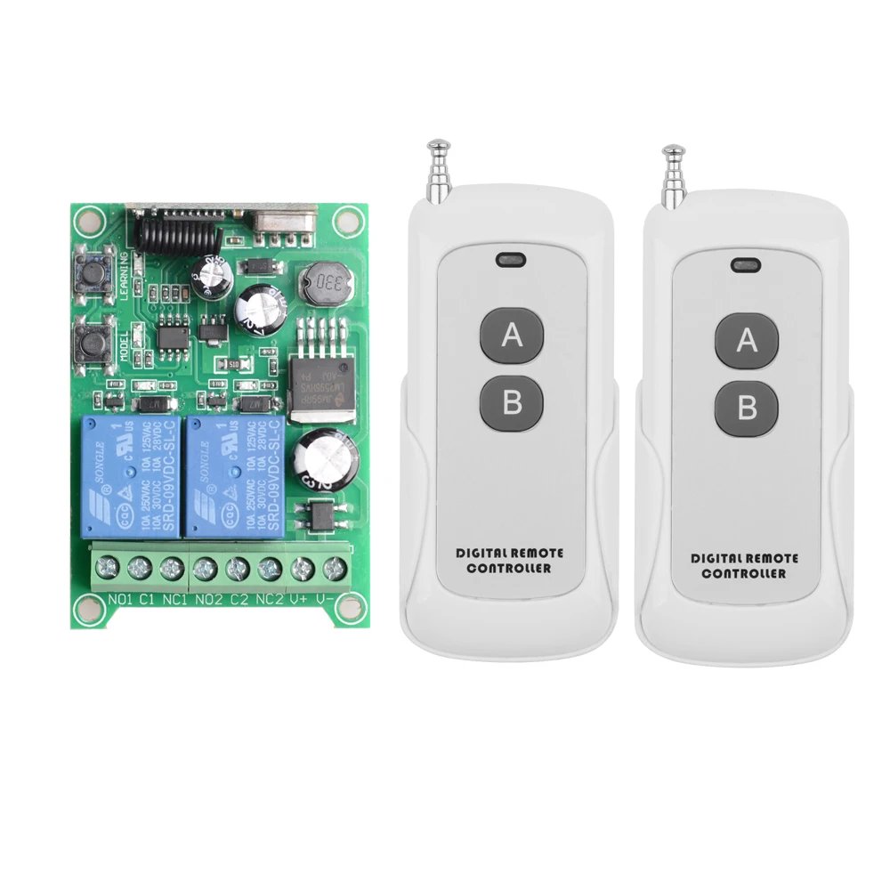 433MHz Wireless DC 12V Remote Control Switch 1CH RF 10A Relay Receiver and 2CH Transmitter For Door Electromagnetic Lock DIY
