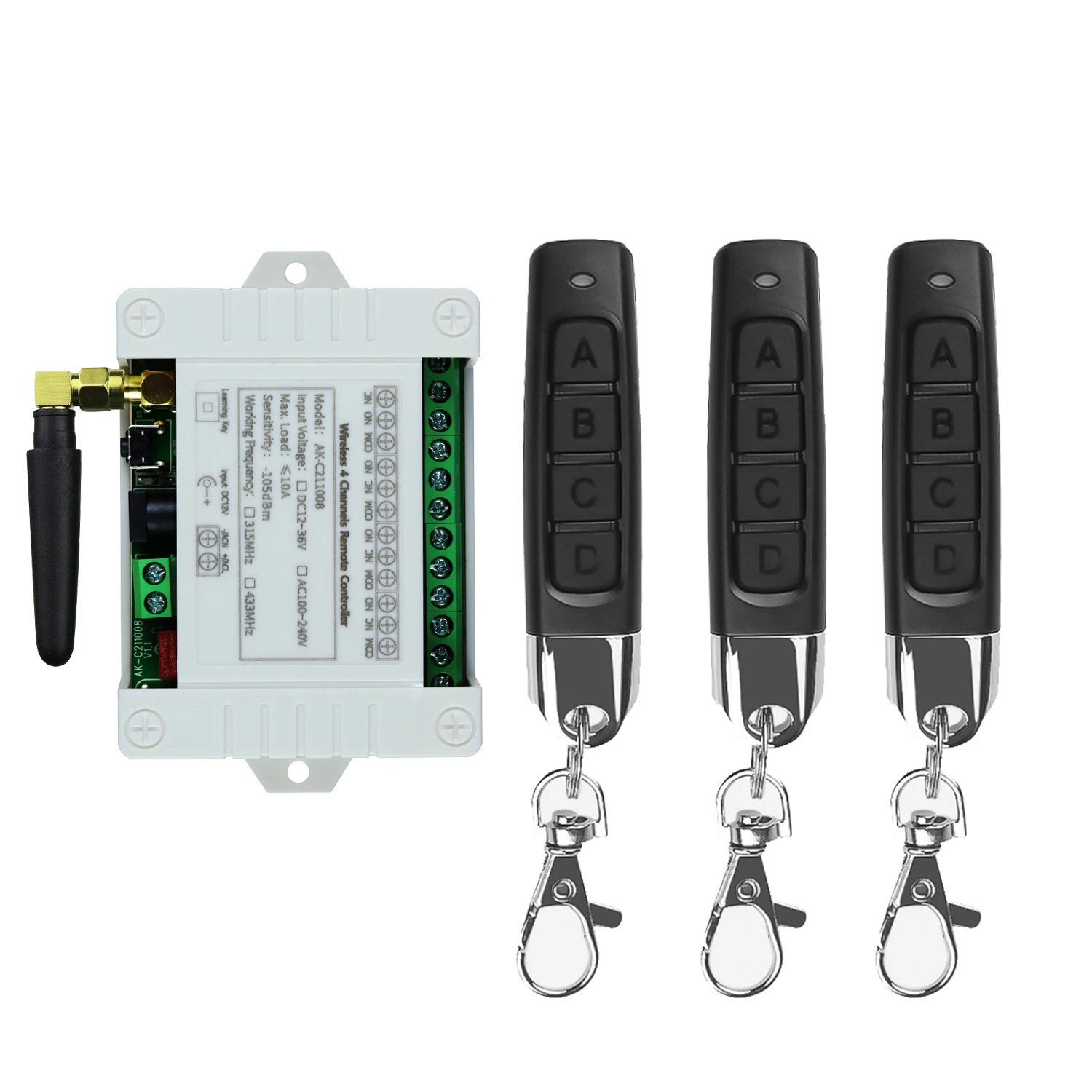 433MHz Wireless DC 12V Remote Control Switch 1CH RF 10A Relay Receiver and 2CH Transmitter For Door Electromagnetic Lock DIY