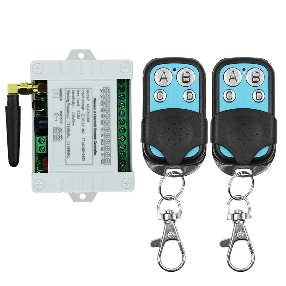 433MHz Wireless DC 12V Remote Control Switch 1CH RF 10A Relay Receiver and 2CH Transmitter For Door Electromagnetic Lock DIY