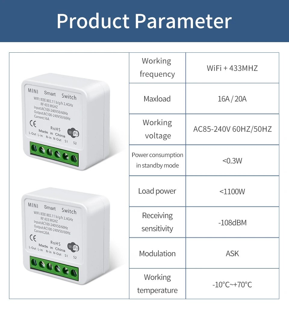 Tuya WiFi Smart Switch 16A RF 433Mhz Wireless Remote Control Relay Receiver Light Switch Voice Control With Alexa Google Home