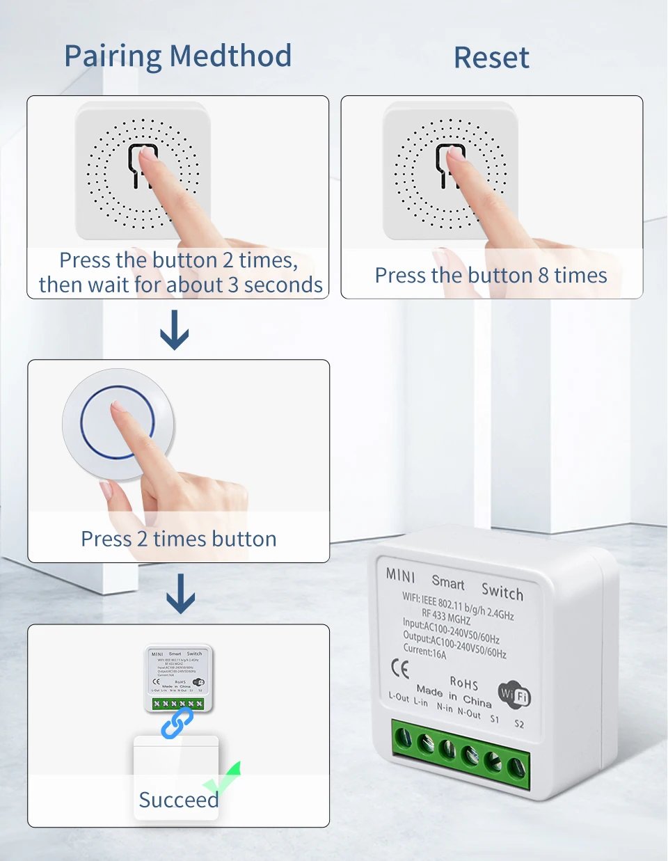 Tuya WiFi Smart Switch 16A RF 433Mhz Wireless Remote Control Relay Receiver Light Switch Voice Control With Alexa Google Home