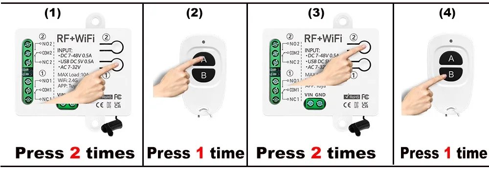 Tuya WIFI Wireless 433mhz Universal Gate Remote Control Switch DC 5V 48V 2Ch 10A Dry Relay Receiver Remote for Garage Door Led