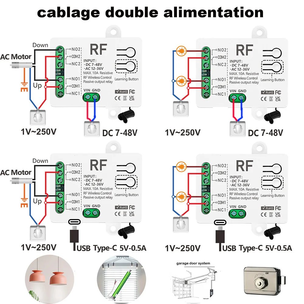 Tuya WIFI Wireless 433mhz Universal Gate Remote Control Switch DC 5V 48V 2Ch 10A Dry Relay Receiver Remote for Garage Door Led