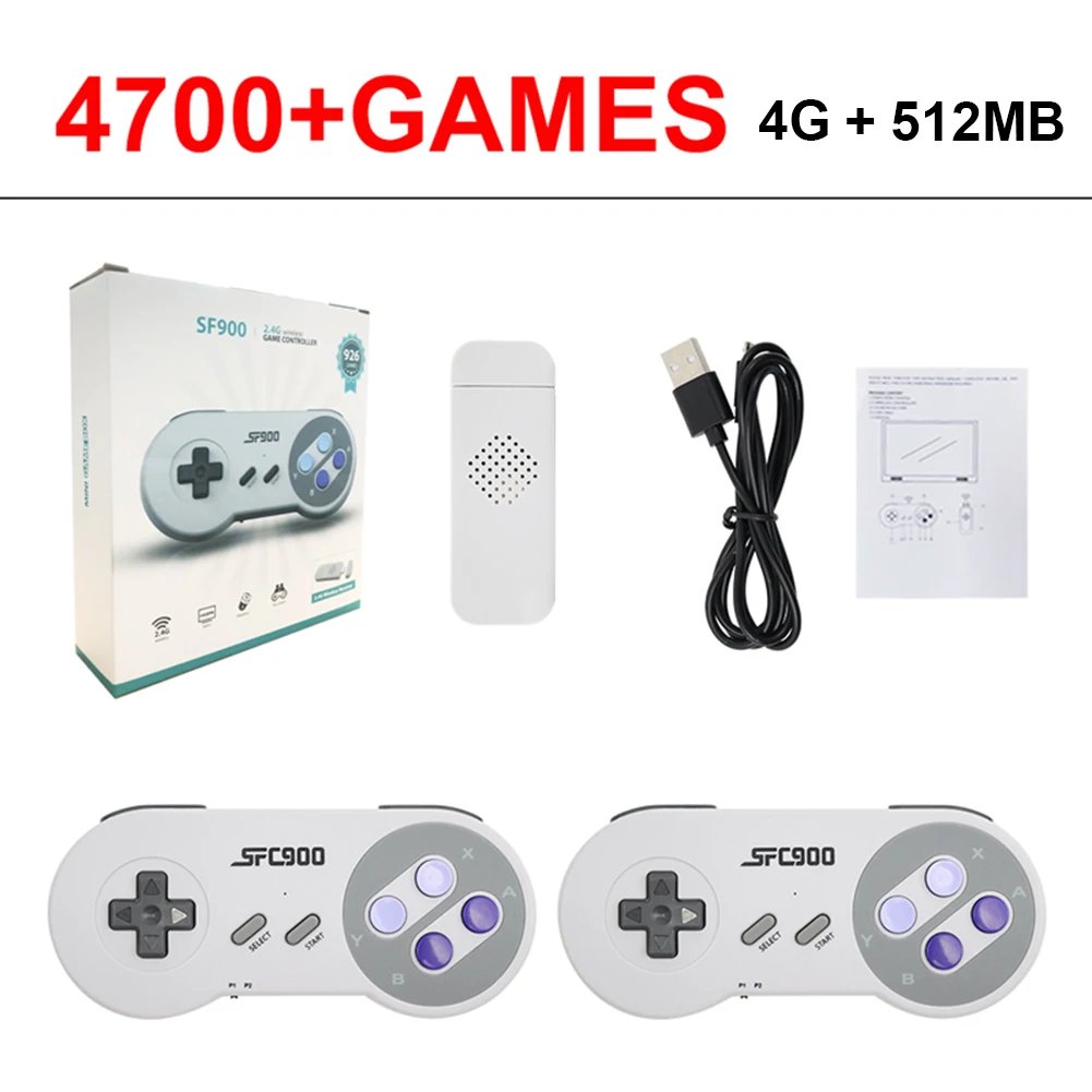 SF900 Retro TV Video Game Console HDMI-compatible with 2.4G Dual Wireless Controllers Mini Video Game Player Built-in 4700 Games