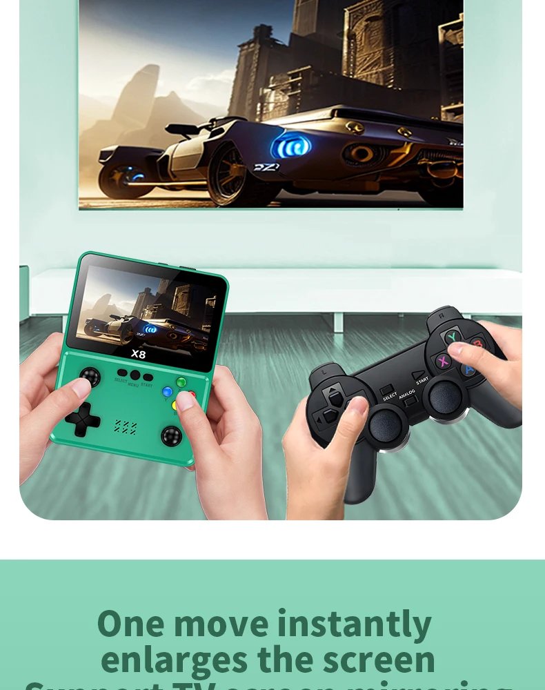 X8 Retro Handheld Game Console 4 Inch IPS Screen 10 Emulator Dual Operated Video Game Player Home Game Console PSP2000+ Gaming