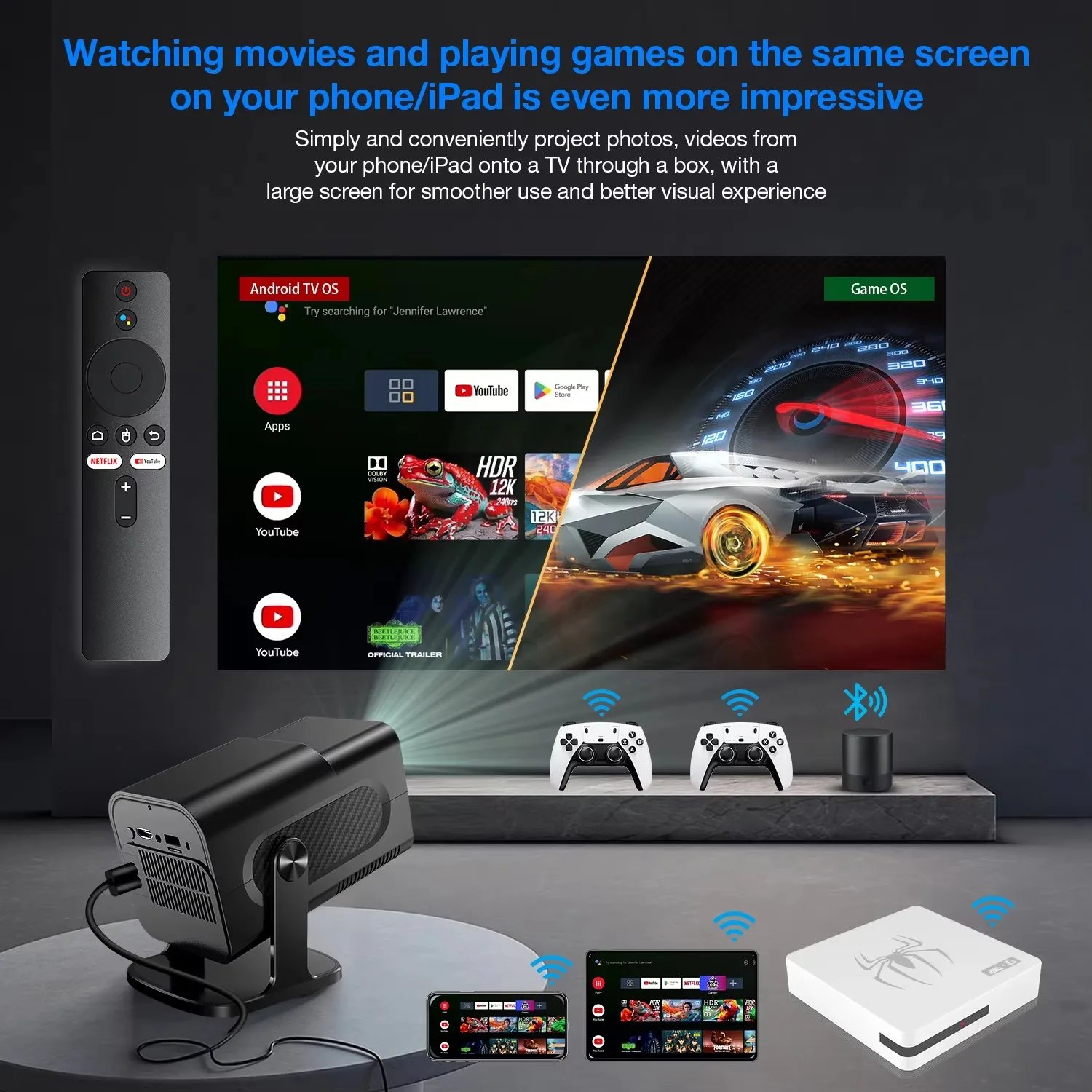 home gaming consoles G7,G8 8K 3D, supports two players, 60000 classic retro arcade games, includes 2.4G wireless controllers.