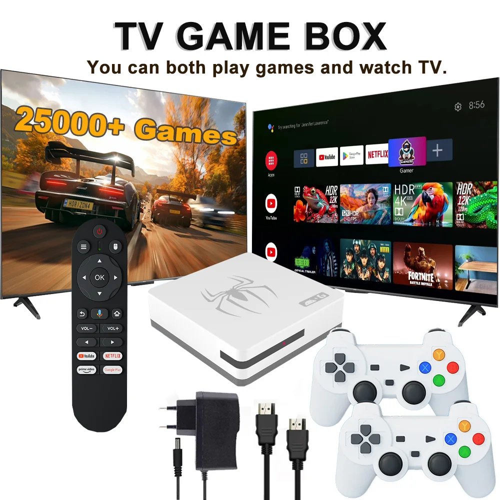home gaming consoles G7,G8 8K 3D, supports two players, 60000 classic retro arcade games, includes 2.4G wireless controllers.