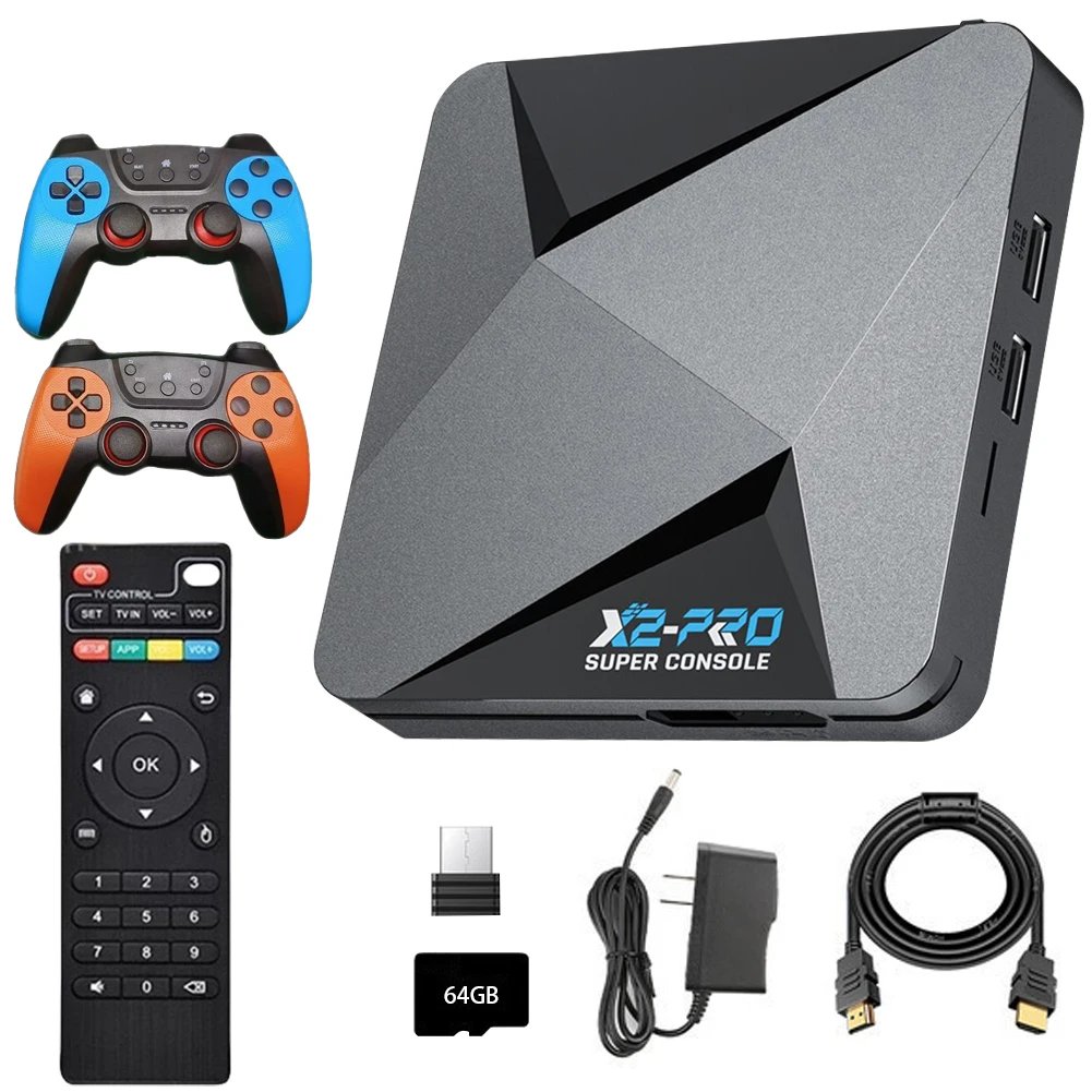 X2 Pro Retro Video Game Console TV Box 100000+ Games with 2 Gamepads Super Console 4K 60+ Game Emulators for DC/Arcade/MAME/Sega