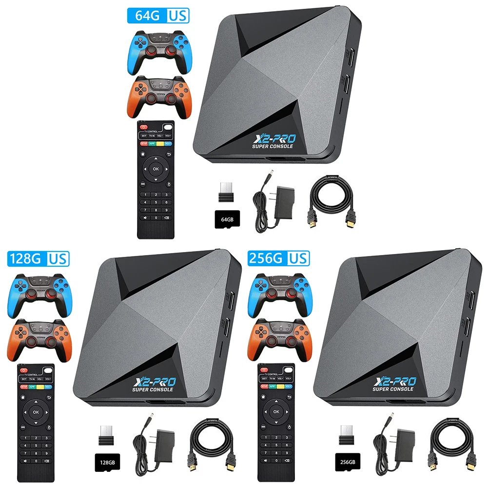 X2 Pro Retro Video Game Console TV Box 100000+ Games with 2 Gamepads Super Console 4K 60+ Game Emulators for DC/Arcade/MAME/Sega