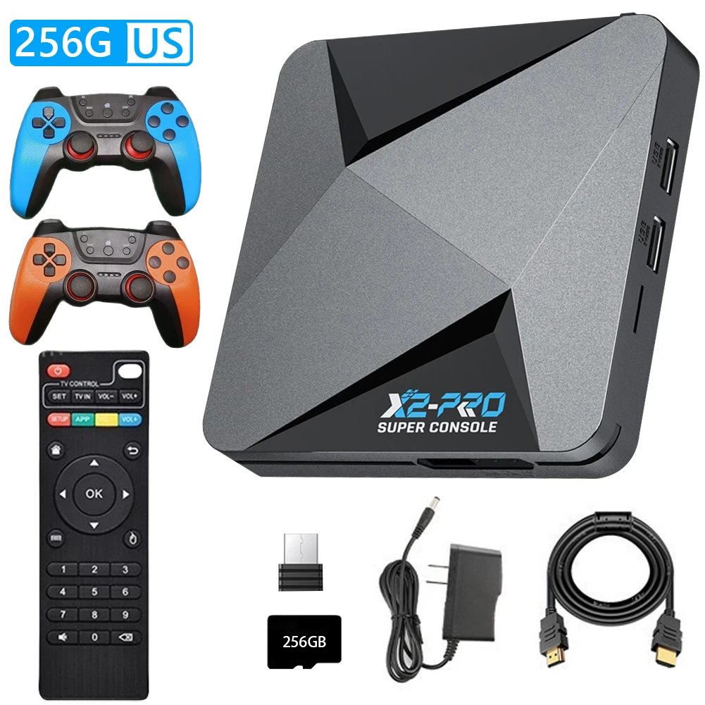 X2 Pro Retro Video Game Console TV Box 100000+ Games with 2 Gamepads Super Console 4K 60+ Game Emulators for DC/Arcade/MAME/Sega