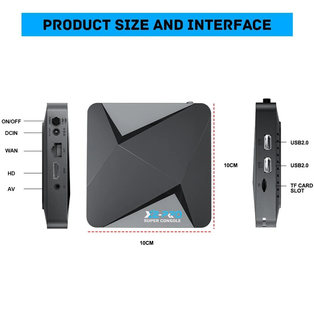 X2 Pro Retro Video Game Console TV Box 100000+ Games with 2 Gamepads Super Console 4K 60+ Game Emulators for DC/Arcade/MAME/Sega