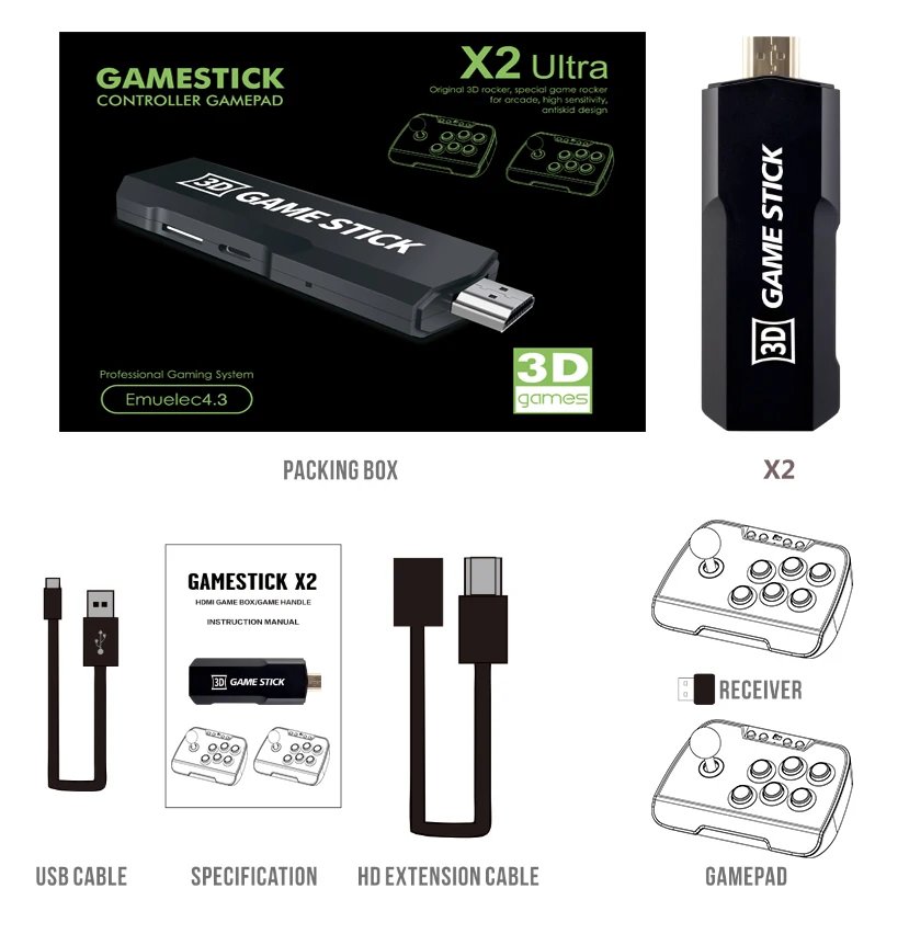 X2 Ultra Home TV Game Console 6000+Nostalgic Classic Games 2.4G Wireless Dual Controller 4K HDMI high-definition Output