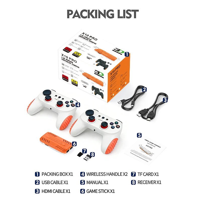 2026 New 128G X10 PRO GameStick 4K Video Game Console 3D Games Built-In 50K Games 40+ Emulators Retro Games Dual 2.4G Controller