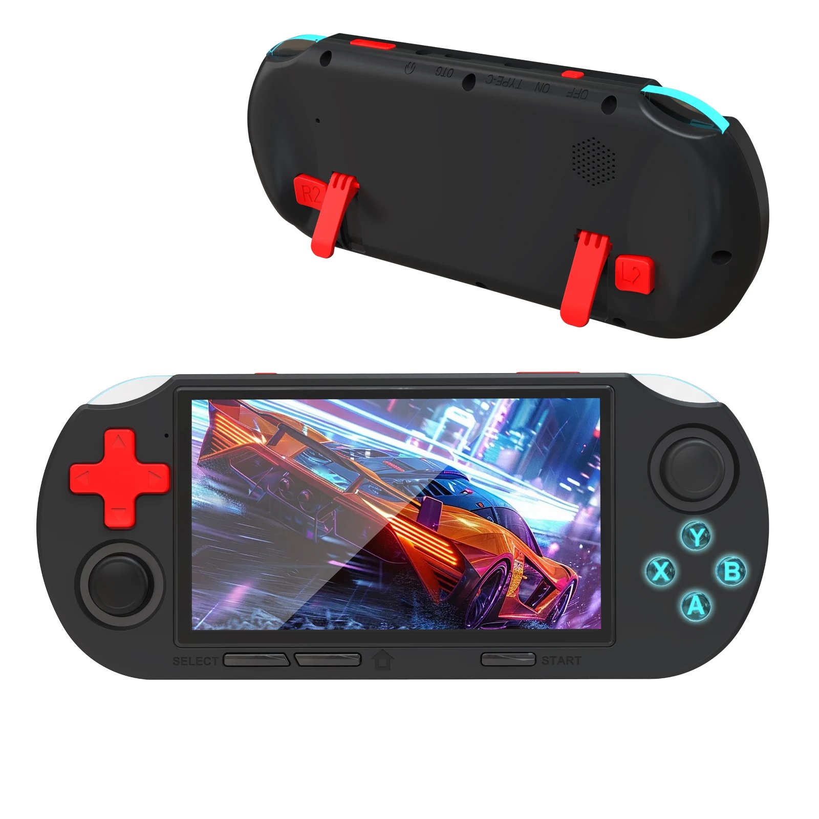 GAMINJA ANS16 Open Source Handheld Game 4.5 Inch IPS Screen RGB Lighting Portable Retro Video Game Console 64GB For PS1/GBA/SFC