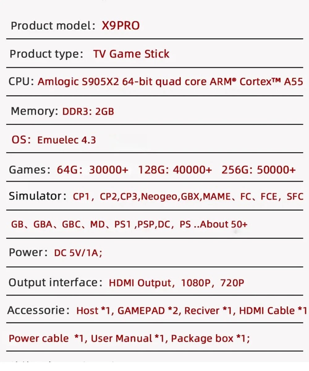 X9 PRO Retro Game Stick 4K TV HD Video Game Console 256G 50000 Games For PS1/PSP/SFC/N64 Emulator 3D Classic Games