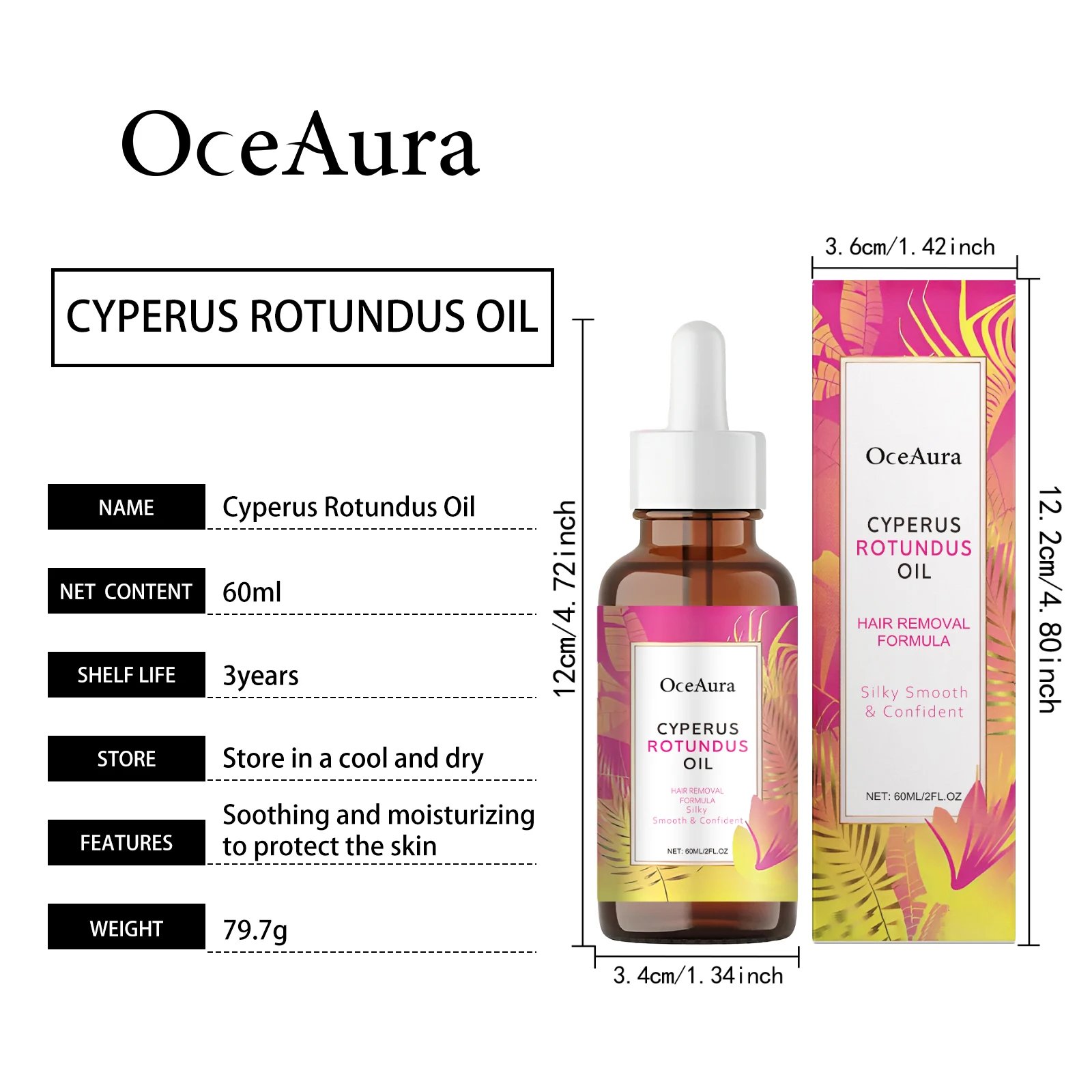 Cyperus Rotundus Oil for Hair Removal Smoothing Soothing Skin Care Moisturizes Armpit Leg Arm Hair Inhibitor Depilatory Oil