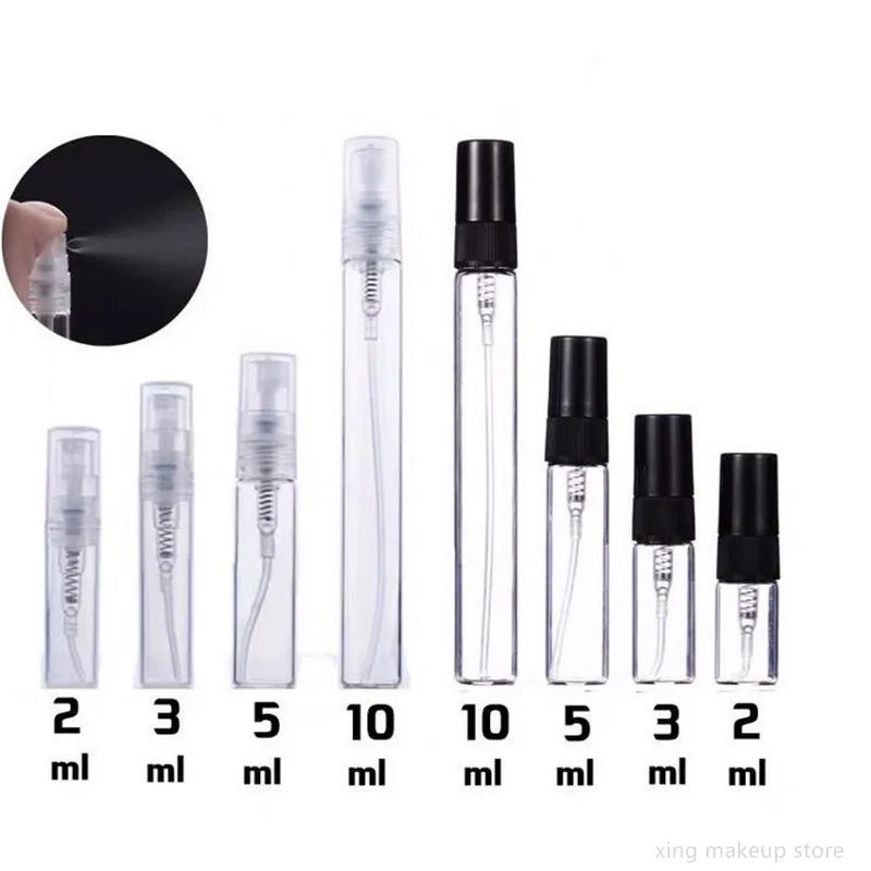 50/100PCS 2ML 3ML 5ML 10ML Black Portable Glass Perfume Bottle Empty Refillable Bottle Cosmetics Bottle Sample Thin Glass Vials