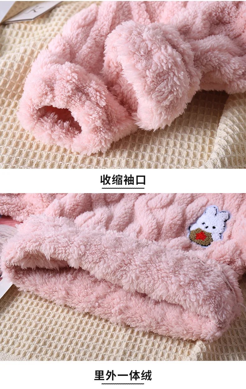 Kids Winter Thicken Warm Soft Flannel Pajamas Toddler Baby Cute Cartoon Rabbit Sleepwear Boys Girls Casual Pyjamas Clothing Sets