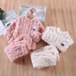 Kids Winter Thicken Warm Soft Flannel Pajamas Toddler Baby Cute Cartoon Rabbit Sleepwear Boys Girls Casual Pyjamas Clothing Sets