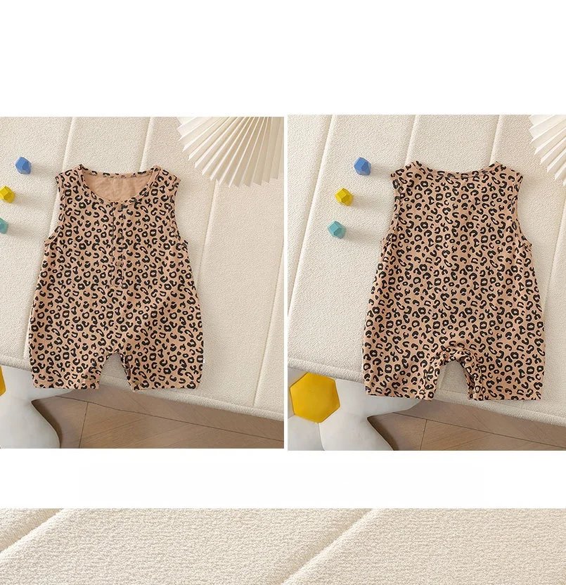 0-3Y Boys Girls Leopard Print Bodysuit 2026 Summer Baby Sleeveless O-neck Short Romper Newborn One-piece Clothes