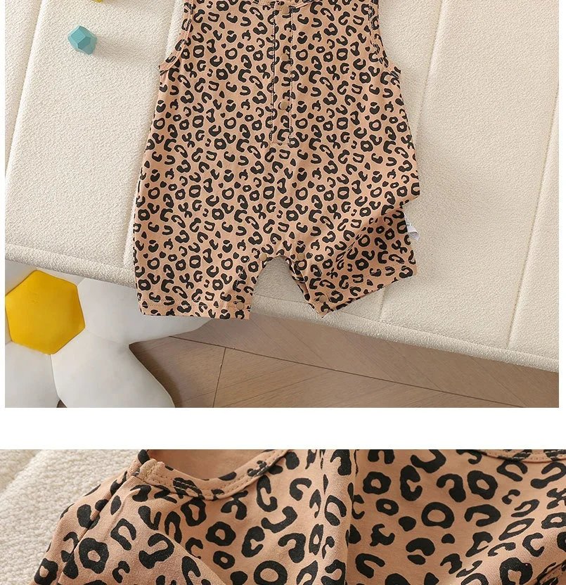 0-3Y Boys Girls Leopard Print Bodysuit 2026 Summer Baby Sleeveless O-neck Short Romper Newborn One-piece Clothes