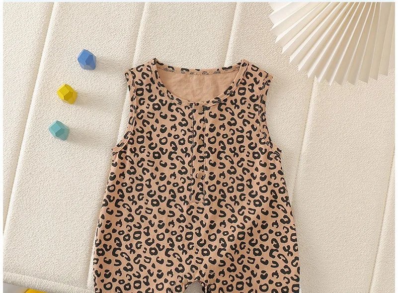 0-3Y Boys Girls Leopard Print Bodysuit 2026 Summer Baby Sleeveless O-neck Short Romper Newborn One-piece Clothes