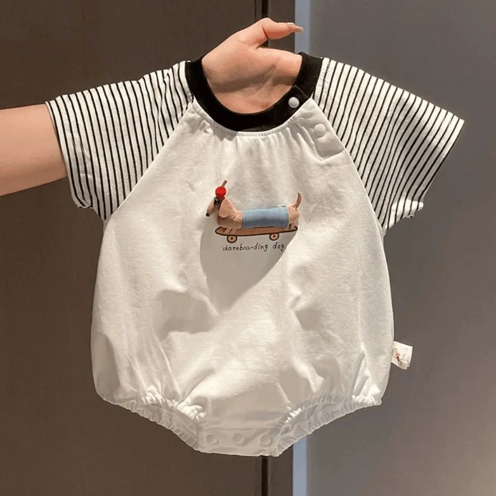 Summer Baby Bodysuit Cartoon Stripe Pattern Design for 3-24 Months
