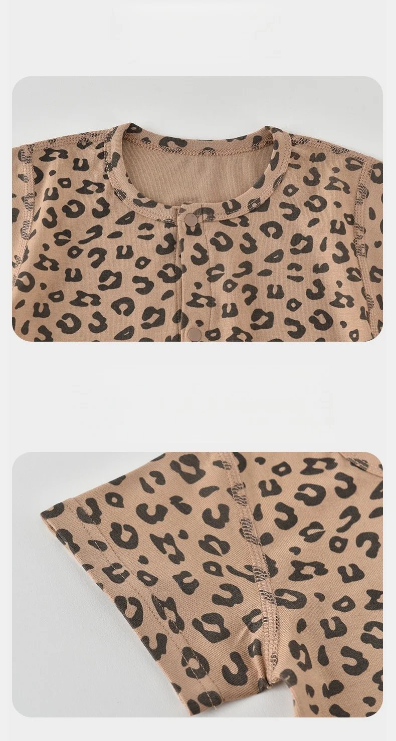 2026 Summer Baby Short Sleeve Romper Leopard Print One Piece Clothing for 3M-2Y Boys Girls lightweight Infant Bodysuit