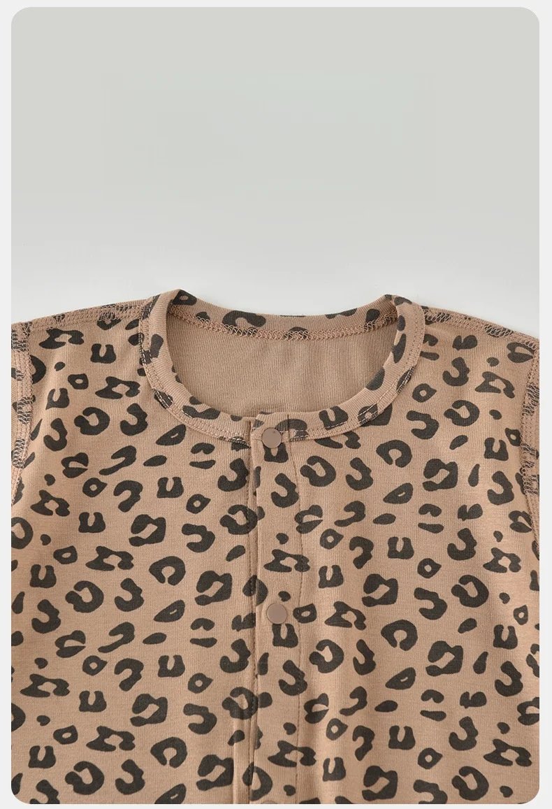 2026 Summer Baby Short Sleeve Romper Leopard Print One Piece Clothing for 3M-2Y Boys Girls lightweight Infant Bodysuit