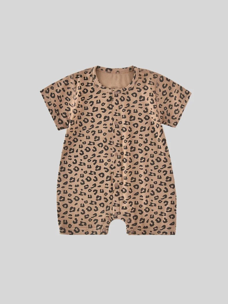 2026 Summer Baby Short Sleeve Romper Leopard Print One Piece Clothing for 3M-2Y Boys Girls lightweight Infant Bodysuit