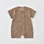 2026 Summer Baby Short Sleeve Romper Leopard Print One Piece Clothing for 3M-2Y Boys Girls lightweight Infant Bodysuit