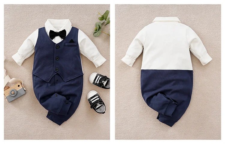 Male Baby Newborn Gentleman Style Crawling Clothes Comfortable Cotton Clothes Spring And Autumn Long Sleeved Baby Bodysuit