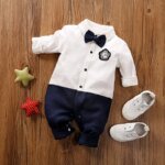 Male Baby Newborn Gentleman Style Crawling Clothes Comfortable Cotton Clothes Spring And Autumn Long Sleeved Baby Bodysuit - Image 2