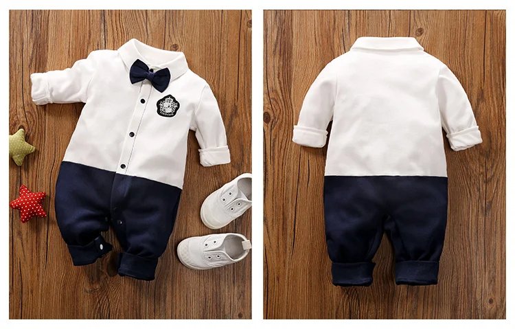 Male Baby Newborn Gentleman Style Crawling Clothes Comfortable Cotton Clothes Spring And Autumn Long Sleeved Baby Bodysuit