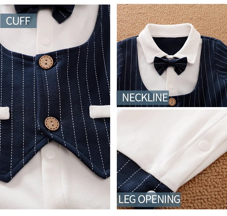 Male Baby Newborn Gentleman Style Crawling Clothes Comfortable Cotton Clothes Spring And Autumn Long Sleeved Baby Bodysuit