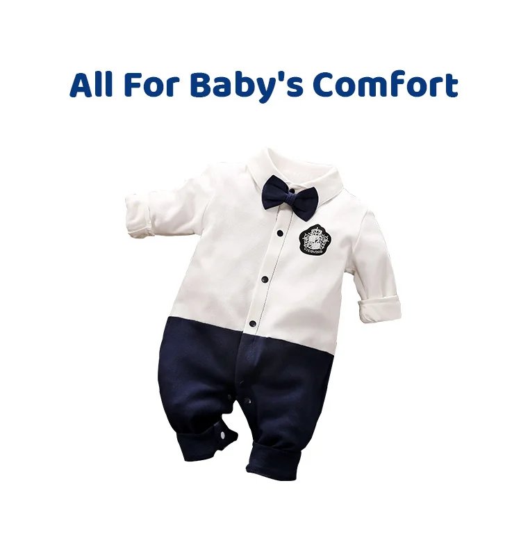 Male Baby Newborn Gentleman Style Crawling Clothes Comfortable Cotton Clothes Spring And Autumn Long Sleeved Baby Bodysuit