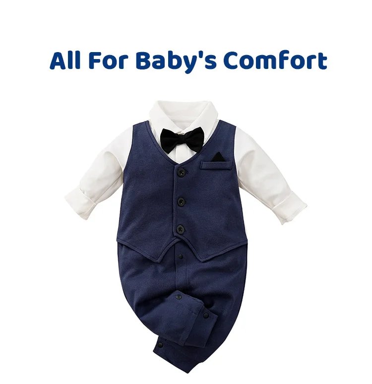 Male Baby Newborn Gentleman Style Crawling Clothes Comfortable Cotton Clothes Spring And Autumn Long Sleeved Baby Bodysuit