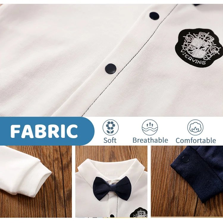 Male Baby Newborn Gentleman Style Crawling Clothes Comfortable Cotton Clothes Spring And Autumn Long Sleeved Baby Bodysuit