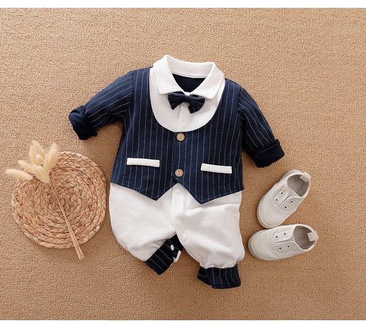 Male Baby Newborn Gentleman Style Crawling Clothes Comfortable Cotton Clothes Spring And Autumn Long Sleeved Baby Bodysuit