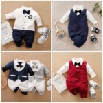 Male Baby Newborn Gentleman Style Crawling Clothes Comfortable Cotton Clothes Spring And Autumn Long Sleeved Baby Bodysuit