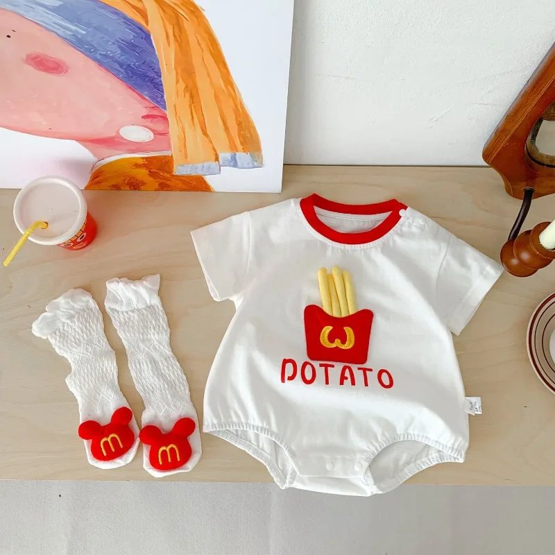 Baby Clothes, Summer Clothes, Fart Clothes, Thin Newborn Boy and Baby Onesies, Super Cute 100-day Full Moon Romper
