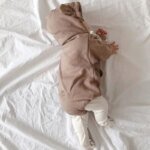 Spring newborn romper cute little bear boy long sleeved hooded jumpsuit solid color pure cotton baby girl toddler romper - Image 4