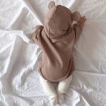 Spring newborn romper cute little bear boy long sleeved hooded jumpsuit solid color pure cotton baby girl toddler romper - Image 5