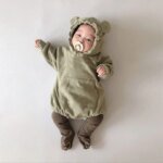 Spring newborn romper cute little bear boy long sleeved hooded jumpsuit solid color pure cotton baby girl toddler romper - Image 2