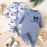 2-Picec Baby Four Seasons Tie Feet Bodysuit for Boys Little Bear Creative Baby Cute Bodysuit Made of Pure Cotton, Soft  Comforta