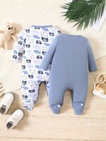 2-Picec Baby Four Seasons Tie Feet Bodysuit for Boys Little Bear Creative Baby Cute Bodysuit Made of Pure Cotton, Soft  Comforta - Image 2