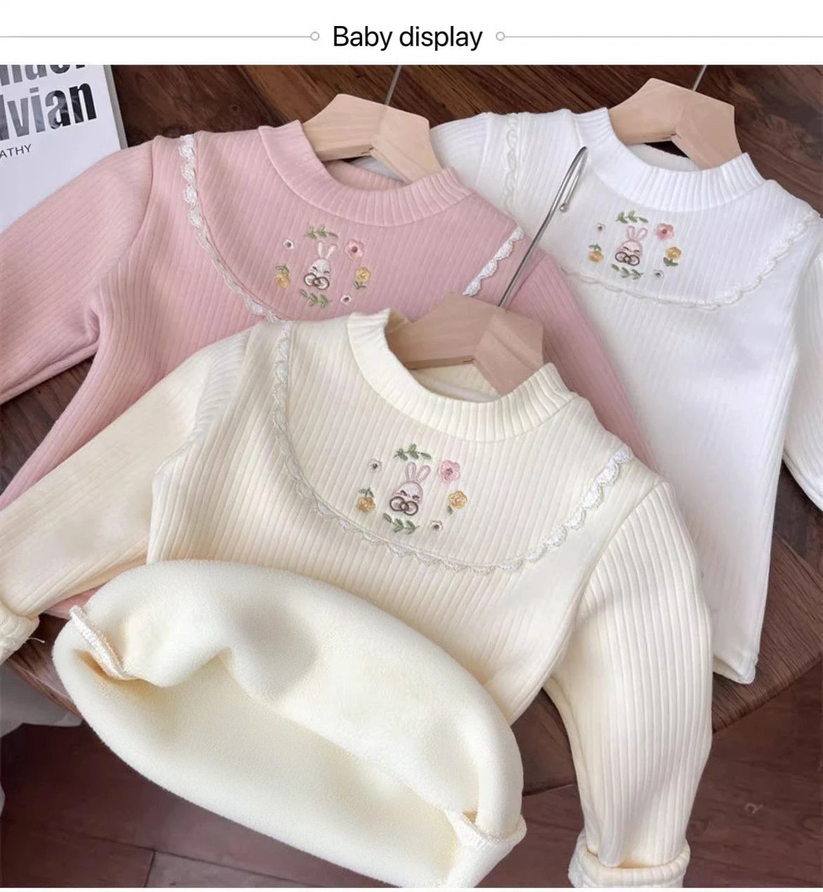 1pcs Children's T-Shirts Cartoon Embroidery Velvet warm top Kids Half High Collar Long Sleeve Base Shirt Girls Tshirts Clothes